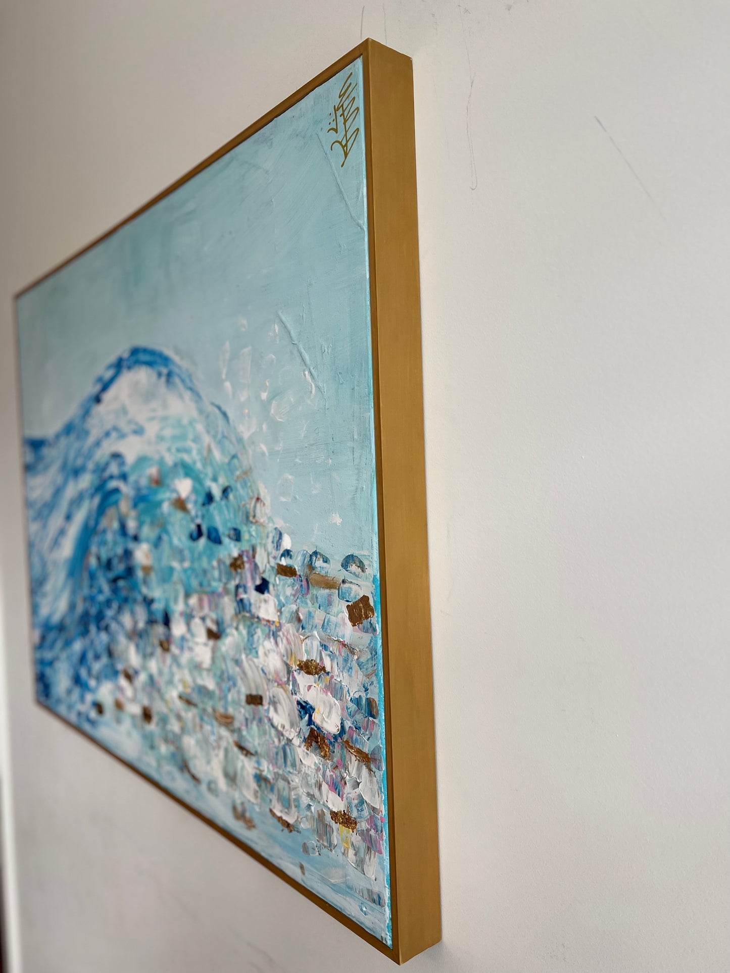 30x40 Textured abstract, wave with gold leaf