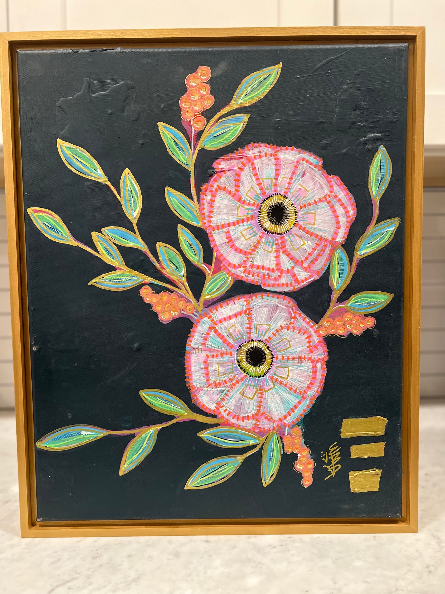 16x20 abstract florals white and pink with Hague blue backdrop