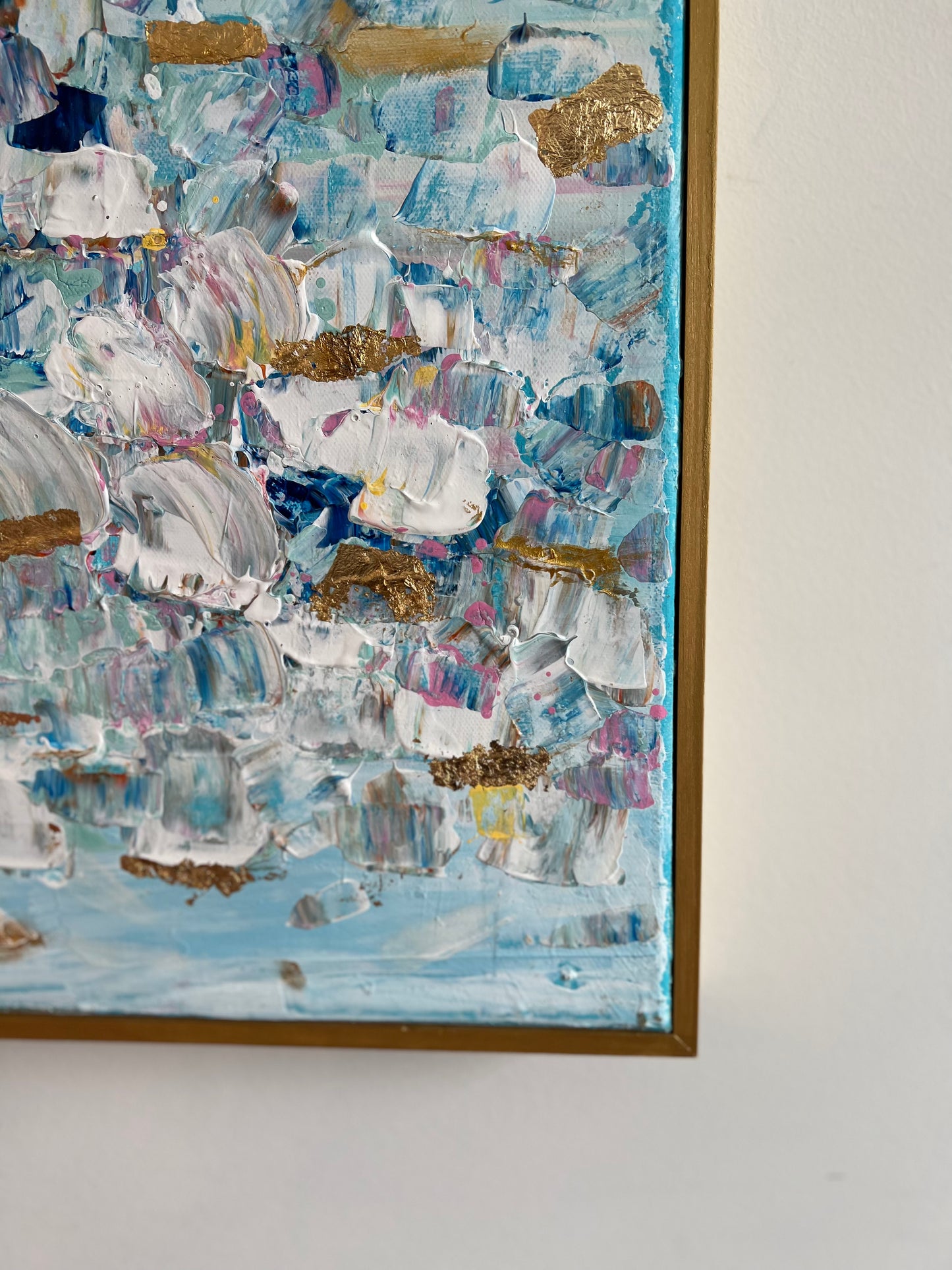 30x40 Textured abstract, wave with gold leaf