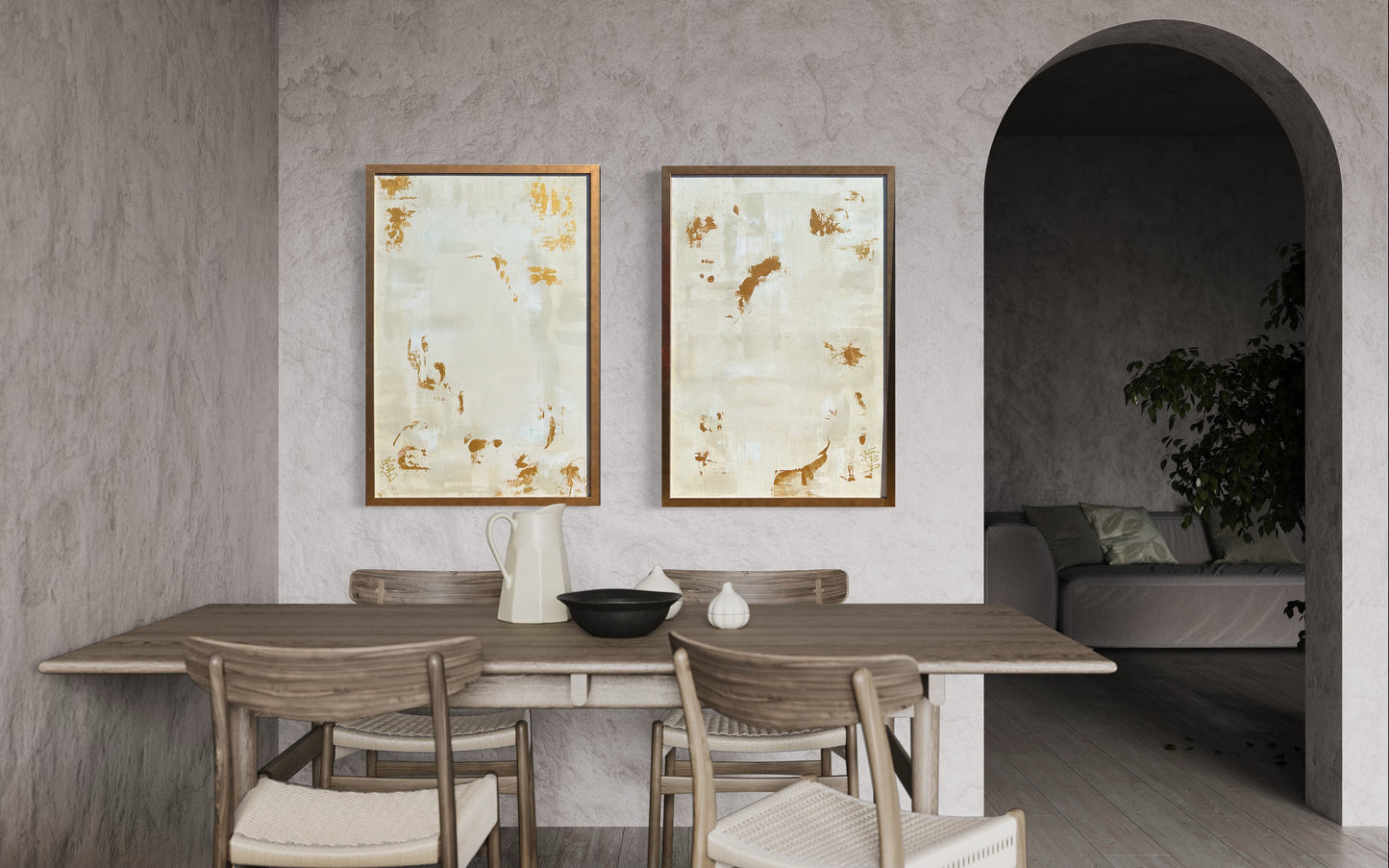 White and gold abstract pair