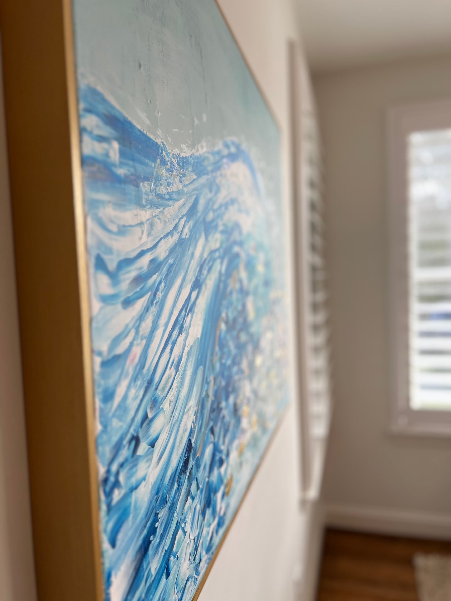 30x40 Textured abstract, wave with gold leaf