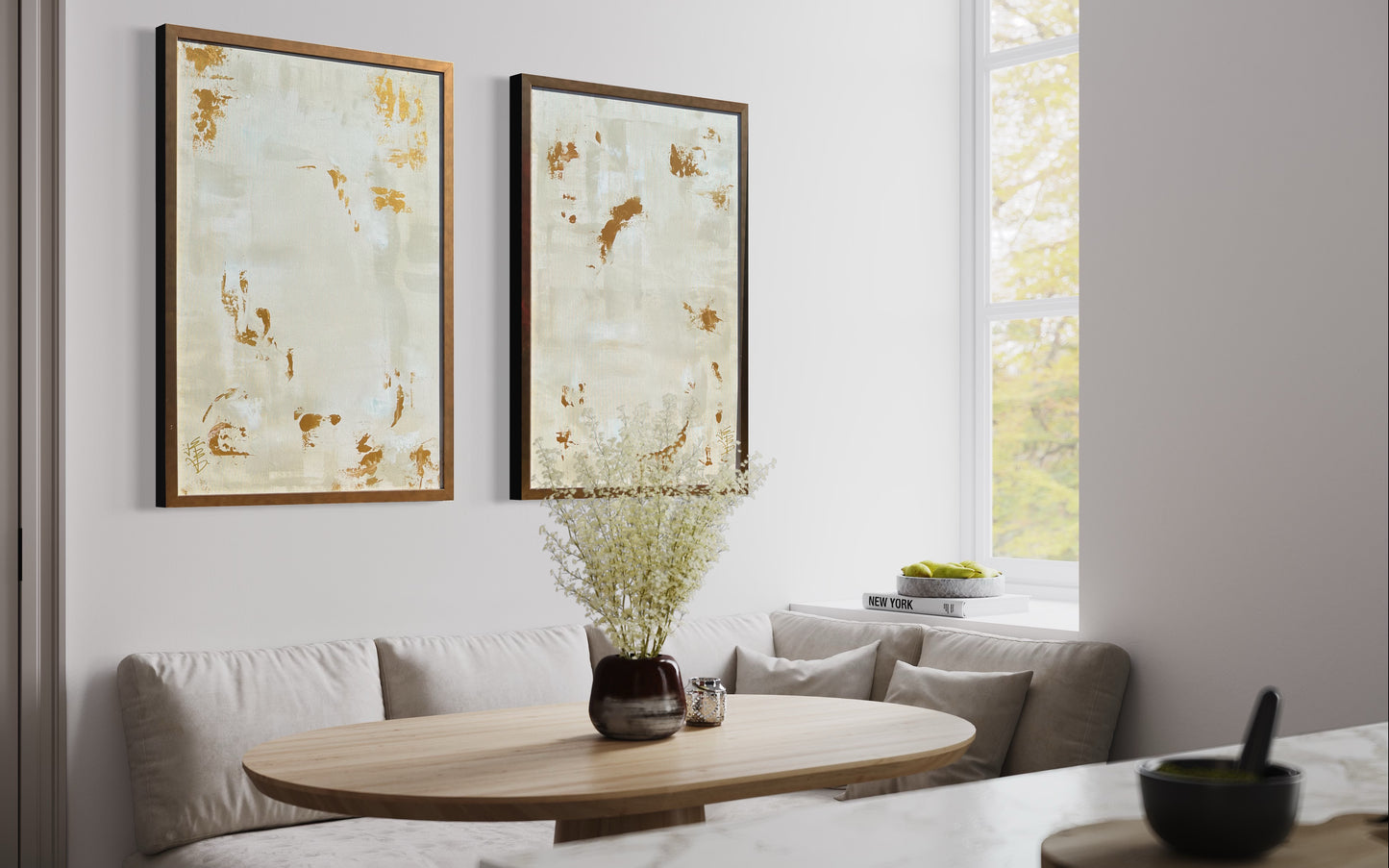 White and gold abstract pair