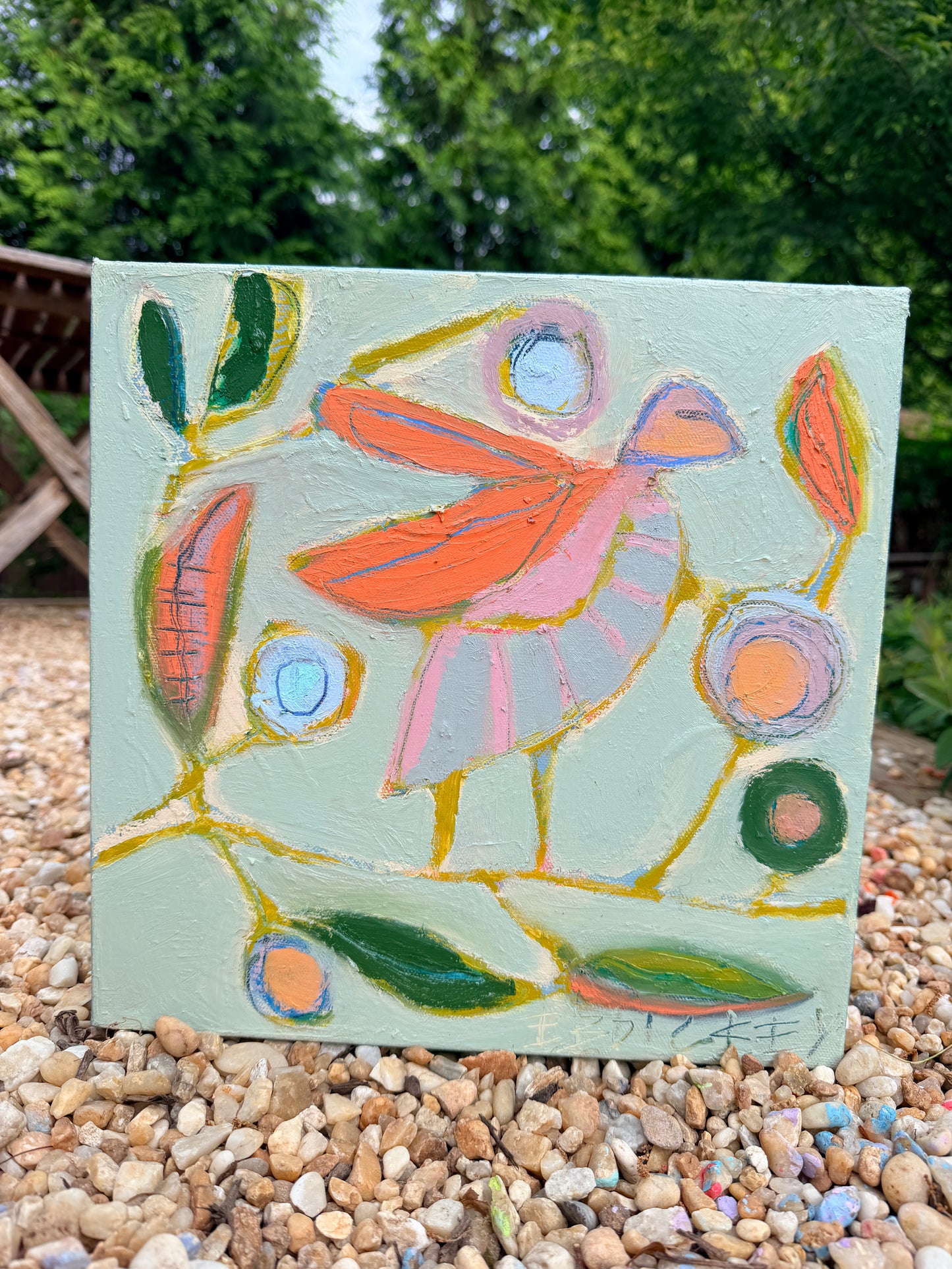 Bird on branch in celadon