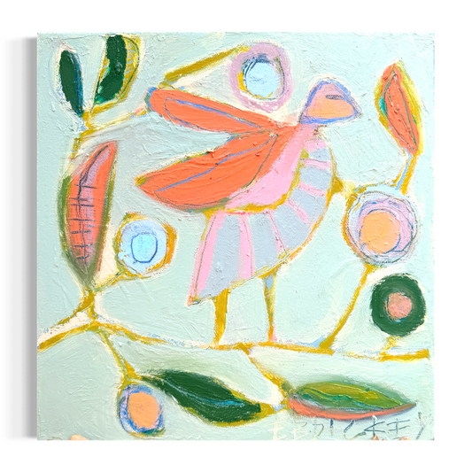 Bird on branch in celadon