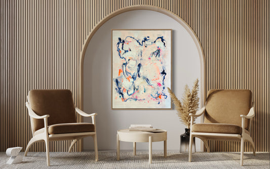 30x40 abstract blue, orange, light pink